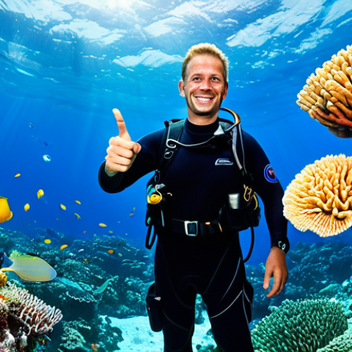 Home 6 Independent Dive Instructor**
"A friendly, professional dive instructor, fully clothed in appropriate dive gear, smiling and pointing towards a vibrant coral reef teeming with colorful fish. Safe for work, appropriate content, perfect anatomy, natural proportions, professional scuba instructor in a tropical location, family-friendly."
**