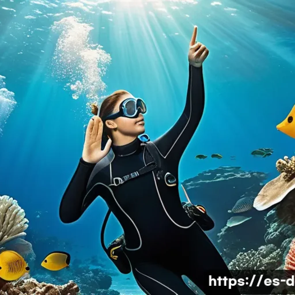 다이빙 강사 필수 법규와 규정 - **Prompt:** A female diving instructor, wearing a full, sleek black wetsuit and full diving gear, en...