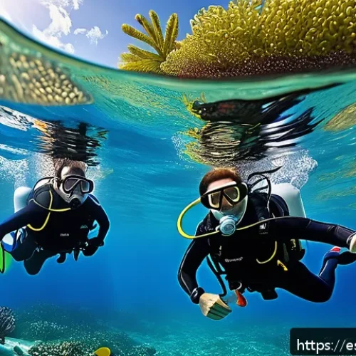 Home 17 다이빙 강사로서의 스페셜 코스 교육 - A professional scuba diving instructor leading a diverse group of students underwater near a vibrant...